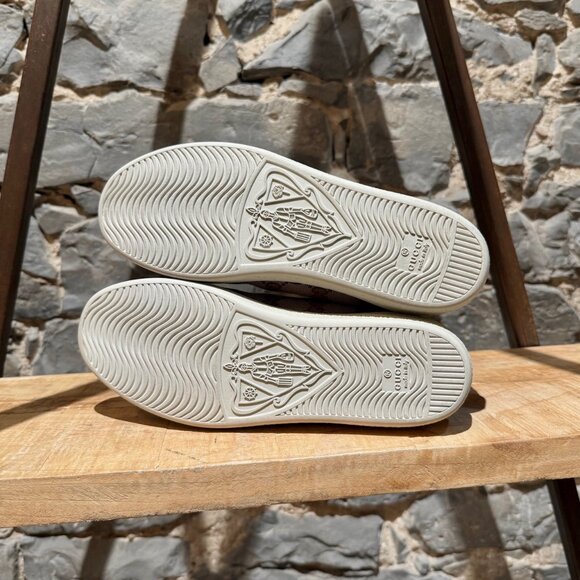 Gucci Beige GG Canvas Fuchsia Leather Brooklyn Low-top Sneakers - Picture 8 of 14